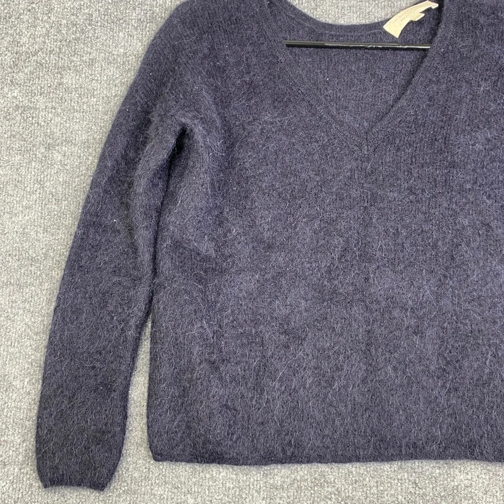 Sezane La Maille Navy Blue Mohair Alpaca V-Neck Button Shoulder Sweater XS